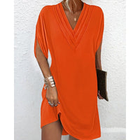 Lola Elegant Dress with V-Neck and Side Split in Orange