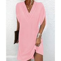 Lola Elegant Dress with V-Neck and Side Split in Pink
