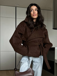 Lola Elegant Jacket with Belted and Oversized in Brown