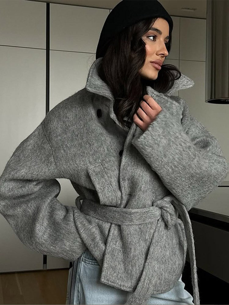 Lola Elegant Jacket with Belted and Oversized in Grey