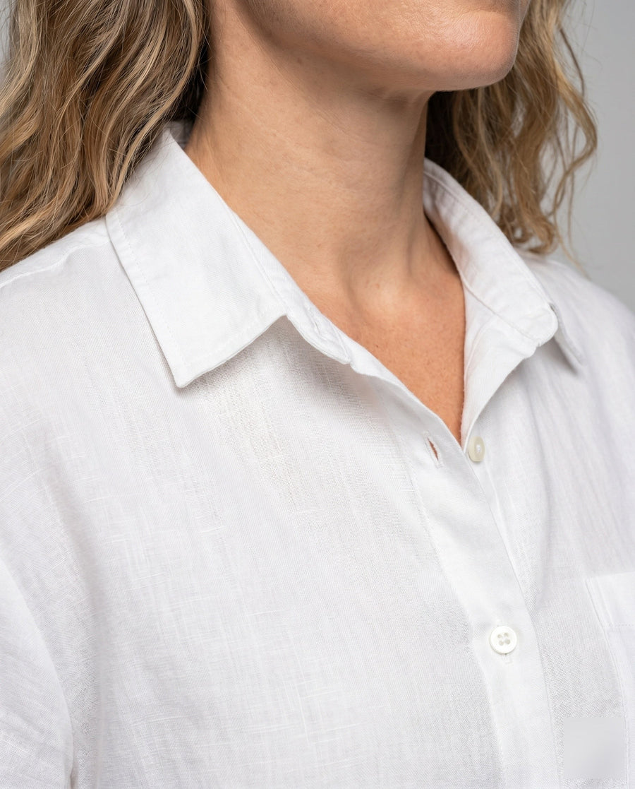 Lola Linen Blouse with Short Sleeve and Chest Pocket