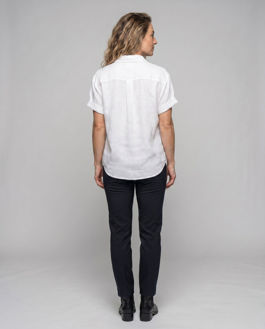 Lola Linen Blouse with Short Sleeve and Chest Pocket