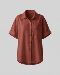 Lola Linen Blouse with Short Sleeve and Chest Pocket in Karamellrot
