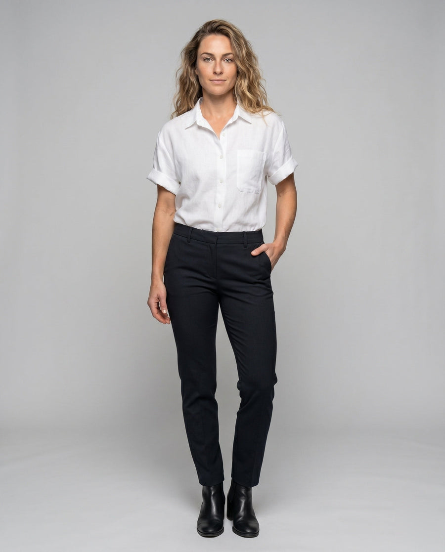 Lola Linen Blouse with Short Sleeve and Chest Pocket