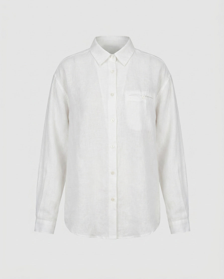 Lorelei Airy Linen Blouse with Chest Pocket in White