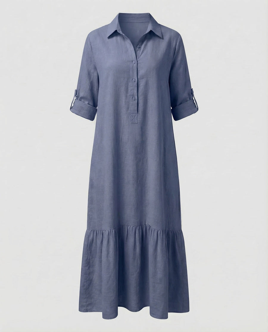 Lorelei Linen Maxi Dress in Blue