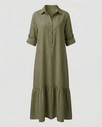 Lorelei Linen Maxi Dress in Olive Green