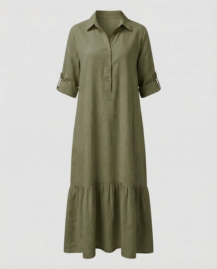 Lorelei Linen Maxi Dress in Olive Green