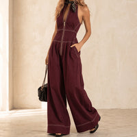 Lorelei Women's Wide Leg Halter Jumpsuit in Burgundy
