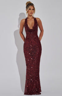 Sharon Maxi Dress – Wine Lined
