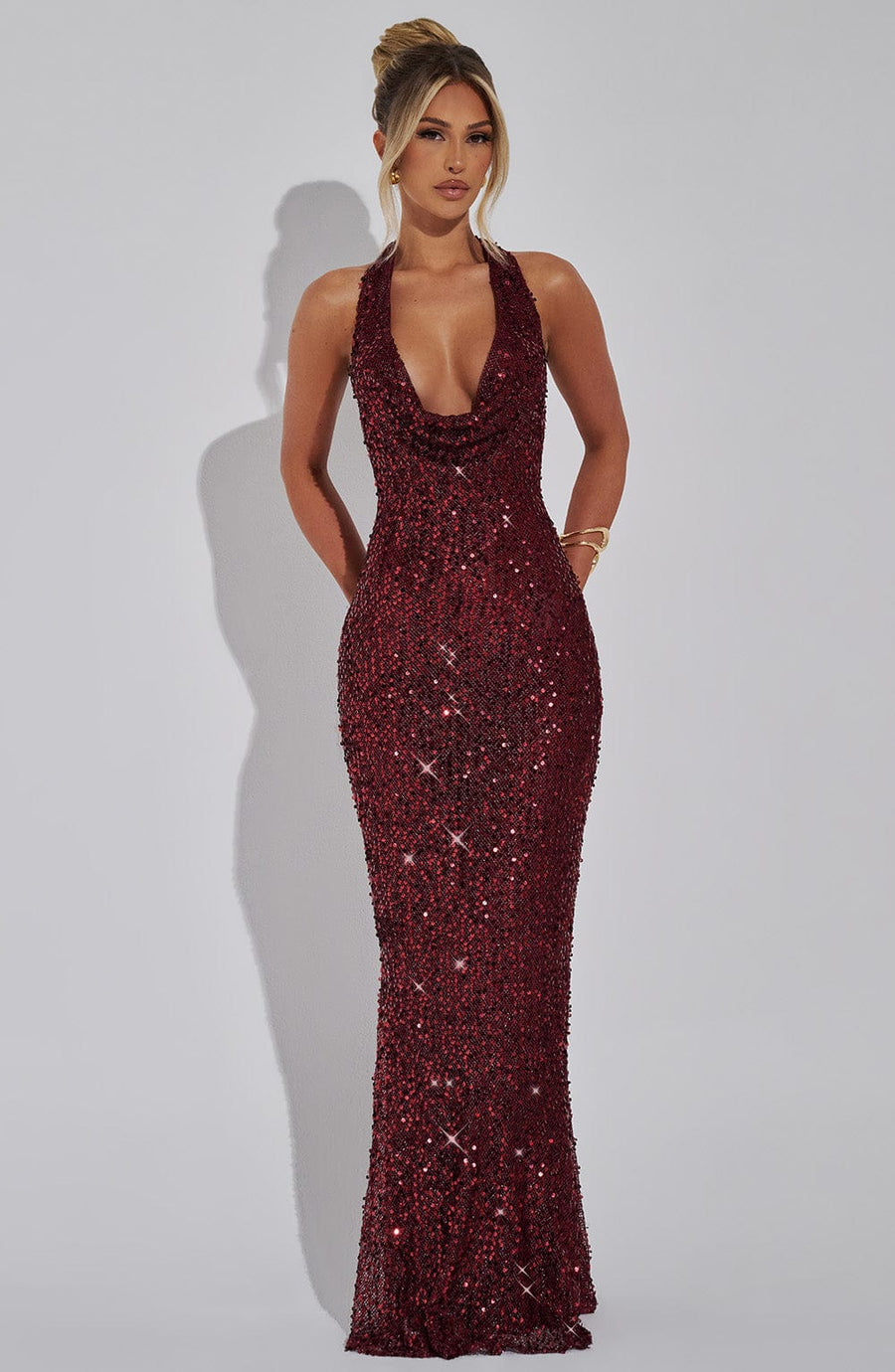 Sharon Maxi Dress – Wine Lined