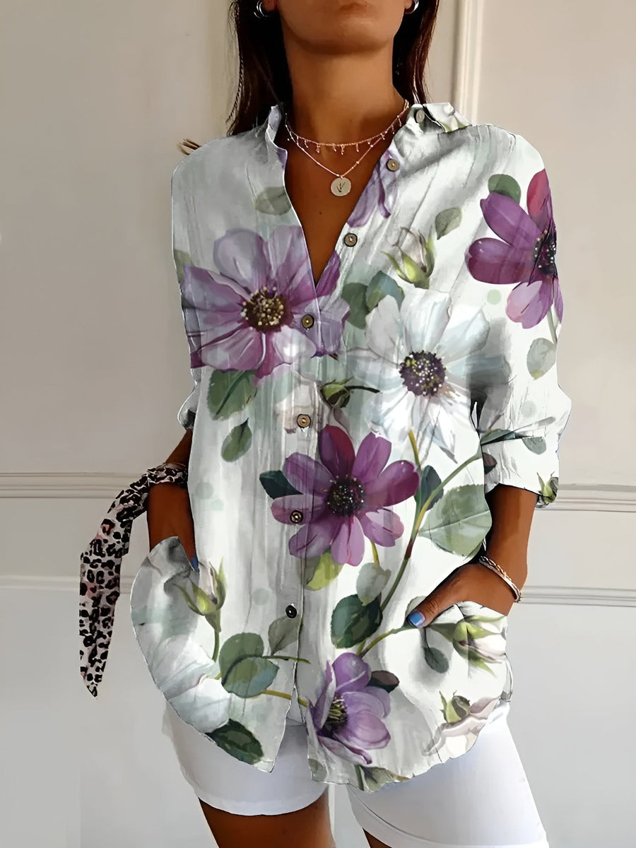 Lorette | Women's Floral Print Relaxed Button-Up Shirt
