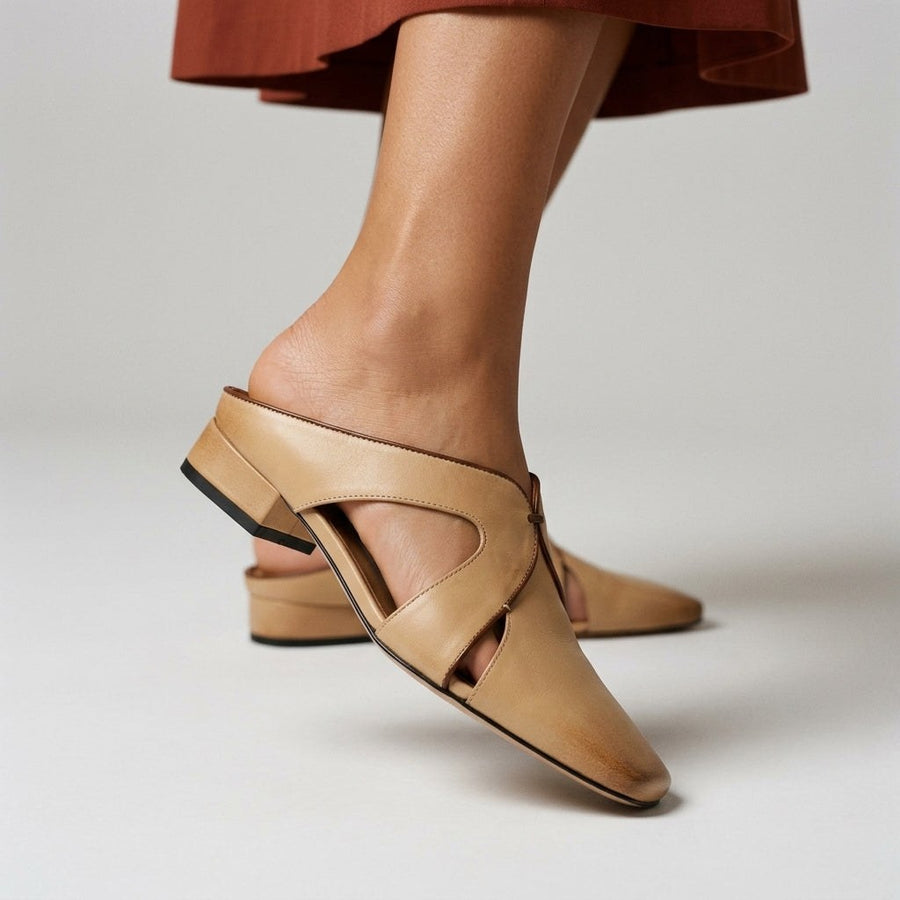 Lori Cutout Square Toe Mule in Beige
