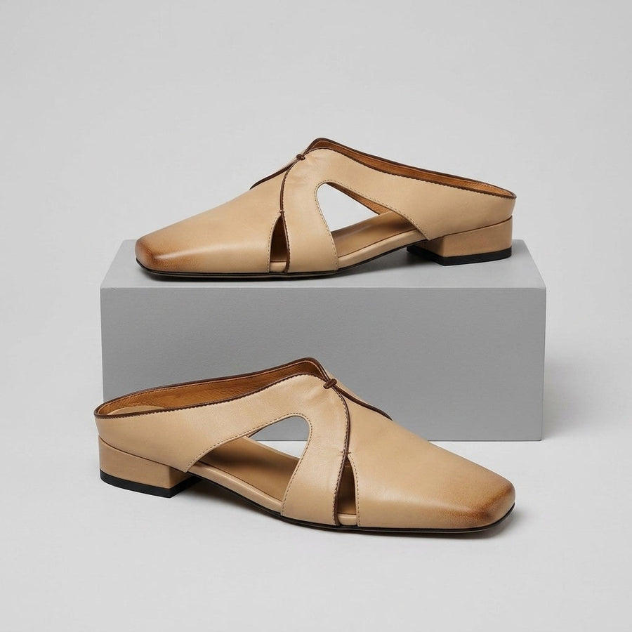 Lori Cutout Square Toe Mule in Beige