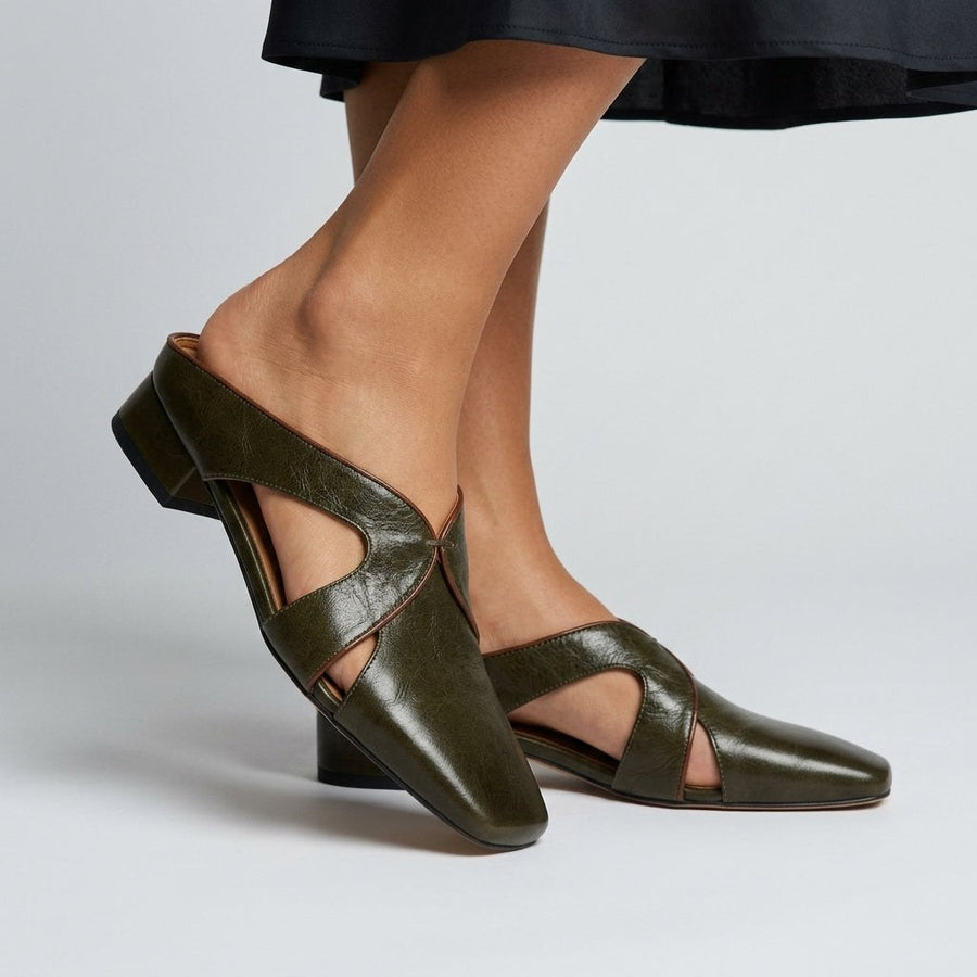 Lori Cutout Square Toe Mule in Olive