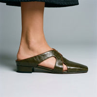 Lori Cutout Square Toe Mule in Olive