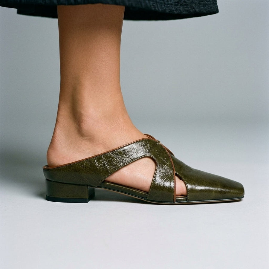 Lori Cutout Square Toe Mule in Olive