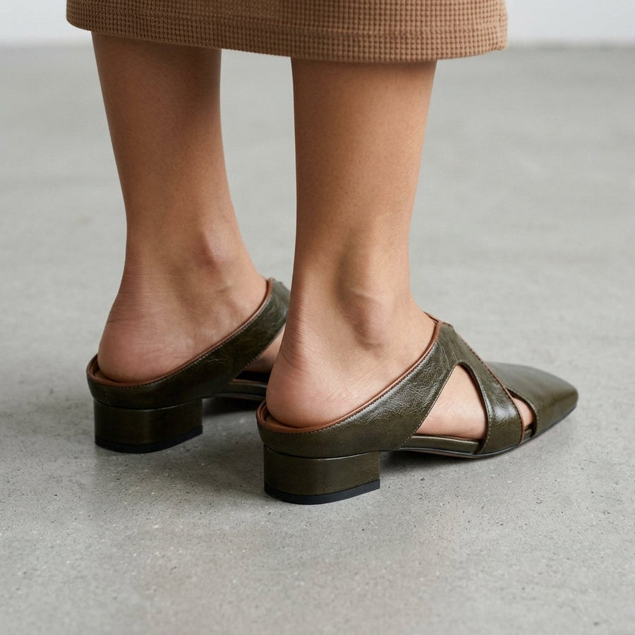 Lori Cutout Square Toe Mule in Olive