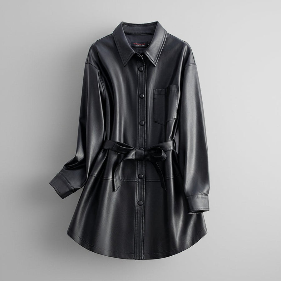 Lori Leather Shirt Jacket in Charcoal
