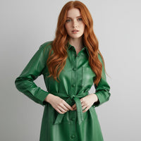 Lori Leather Shirt Jacket in Emerald