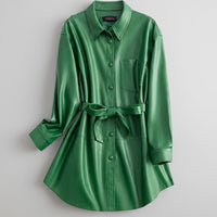 Lori Leather Shirt Jacket in Emerald