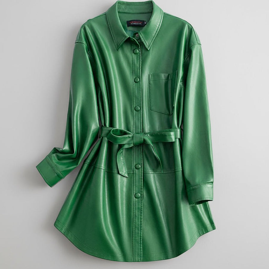Lori Leather Shirt Jacket in Emerald