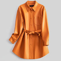 Lori Leather Shirt Jacket in Orange