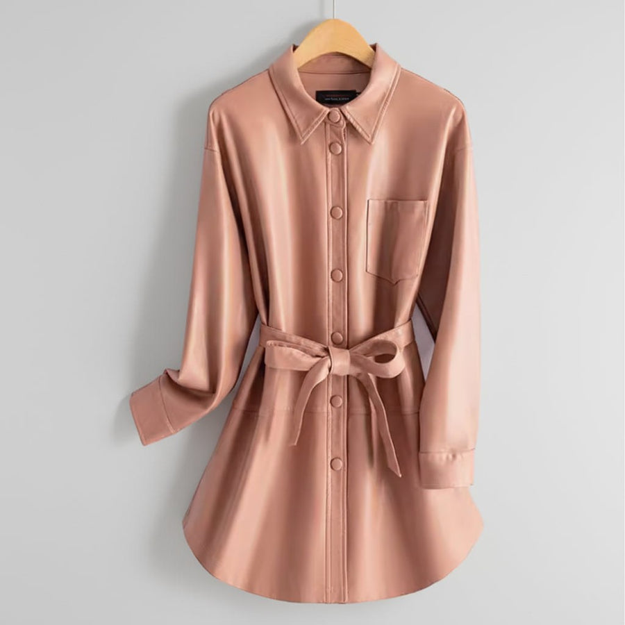 Lori Leather Shirt Jacket in Rose Pink