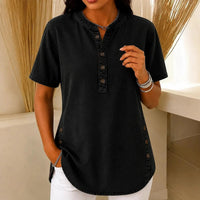 Lorreth Women's Henley Tunic Top with Side Buttons in Black