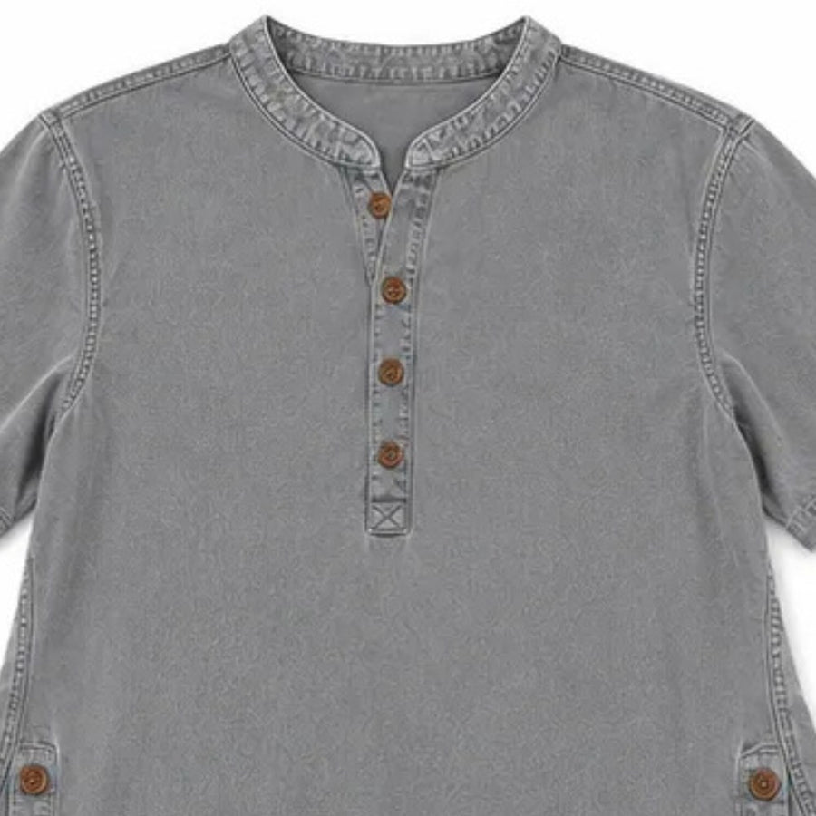 Lorreth Women's Henley Tunic Top with Side Buttons in Grey