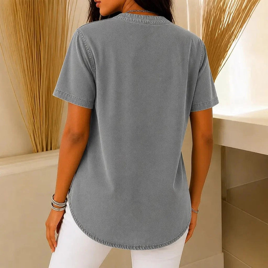 Lorreth Women's Henley Tunic Top with Side Buttons in Grey