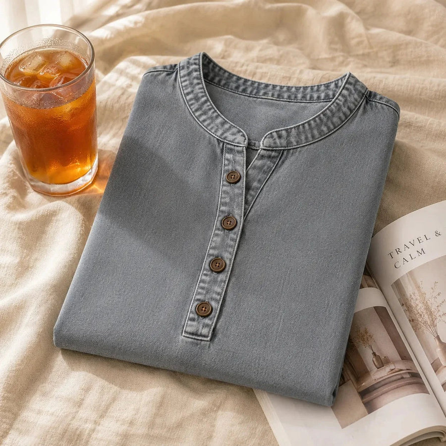 Lorreth Women's Henley Tunic Top with Side Buttons in Grey