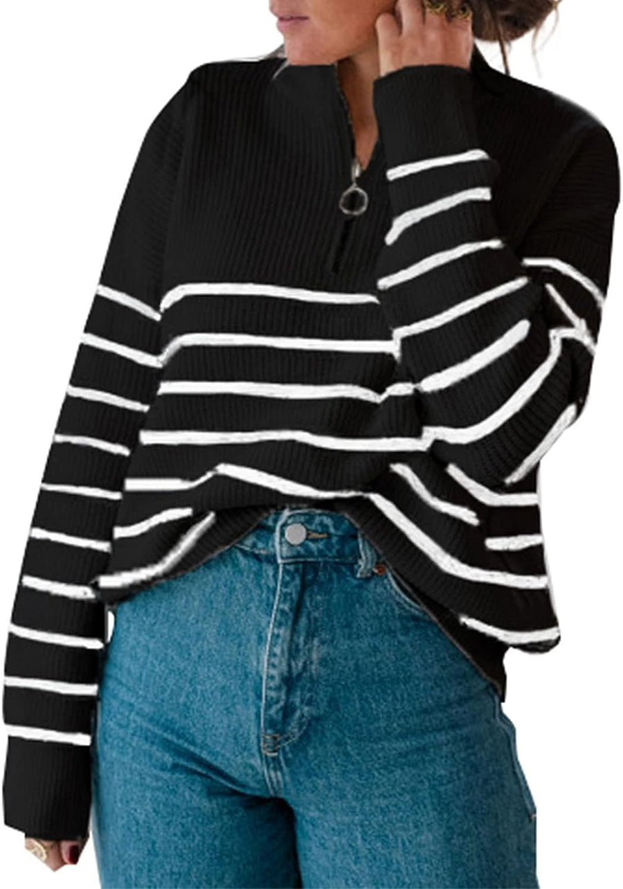 Lotte Casual Sweater with Zip Front in Black