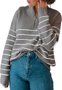 Lotte Casual Sweater with Zip Front in Grey
