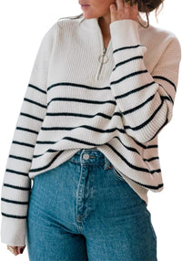 Lotte Casual Sweater with Zip Front in White