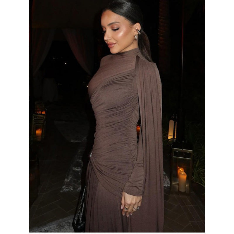 Lotte Elegant Wrap Dress with Ruffles in Brown