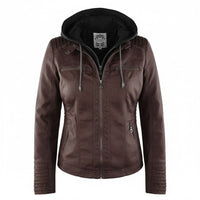 Lotte Leather Jacket with Hood in Black