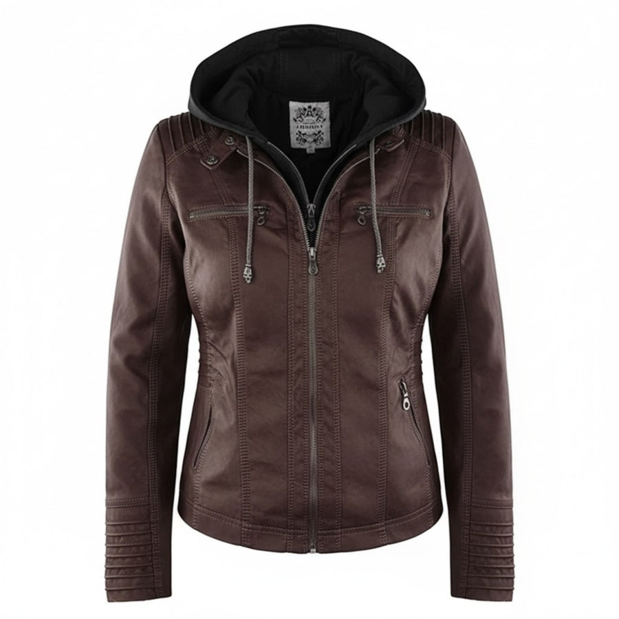 Lotte Leather Jacket with Hood in Black