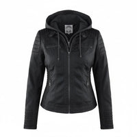 Lotte Leather Jacket with Hood in Black