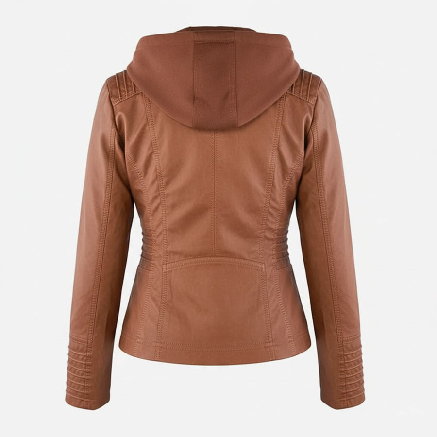 Lotte Leather Jacket with Hood in Black