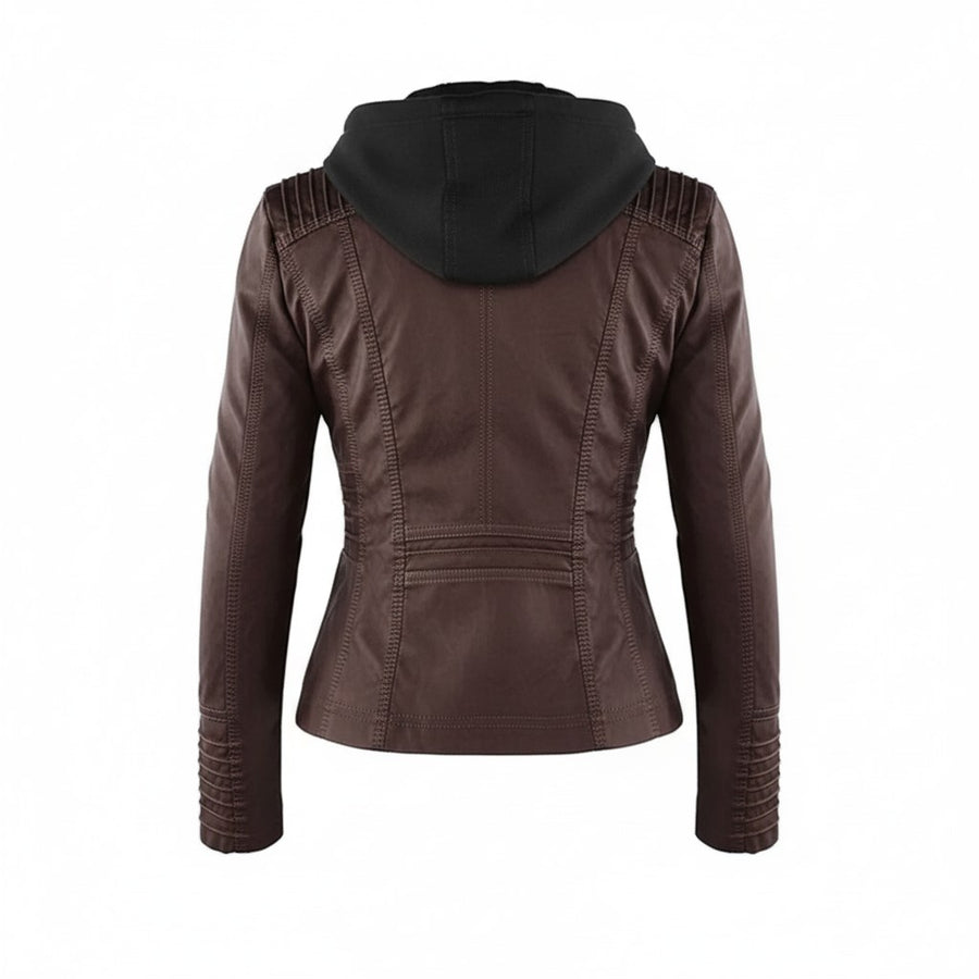 Lotte Leather Jacket with Hood in Black