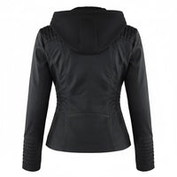Lotte Leather Jacket with Hood in Black