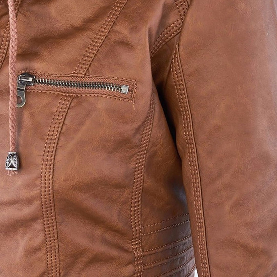 Lotte Leather Jacket with Hood in Black