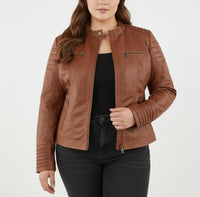 Lotte Leather Jacket with Hood in Khaki