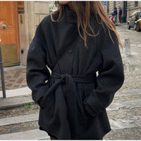 Louisa Comfortable Jacket with Belted in Black
