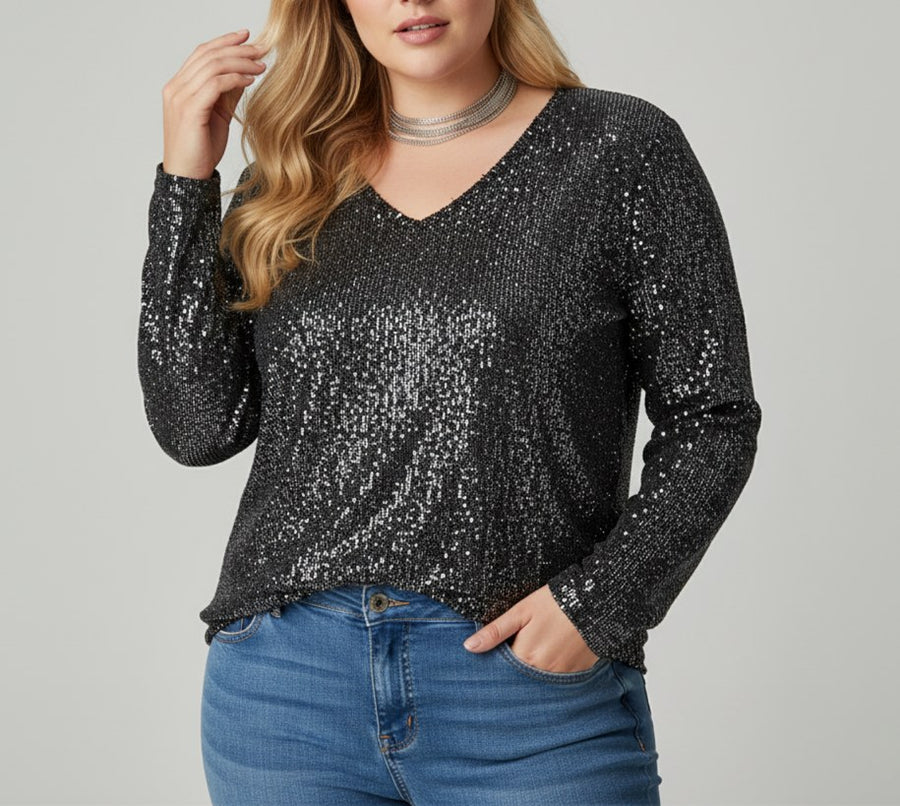 Louisa Elegant Top with V-Neck in Black