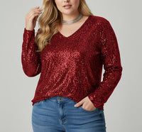Louisa Elegant Top with V-Neck in Red
