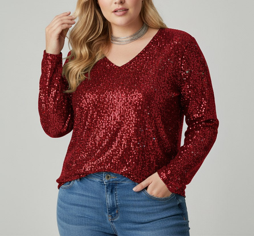 Louisa Elegant Top with V-Neck in Red