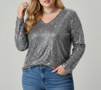 Louisa Elegant Top with V-Neck in Zilver