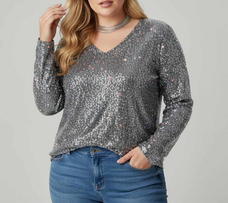 Louisa Elegant Top with V-Neck in Zilver